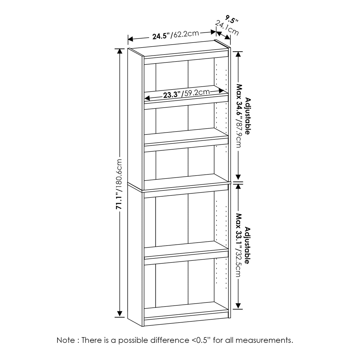Furinno Jaya Enhanced Home 5-Tier Shelf Bookcase, White