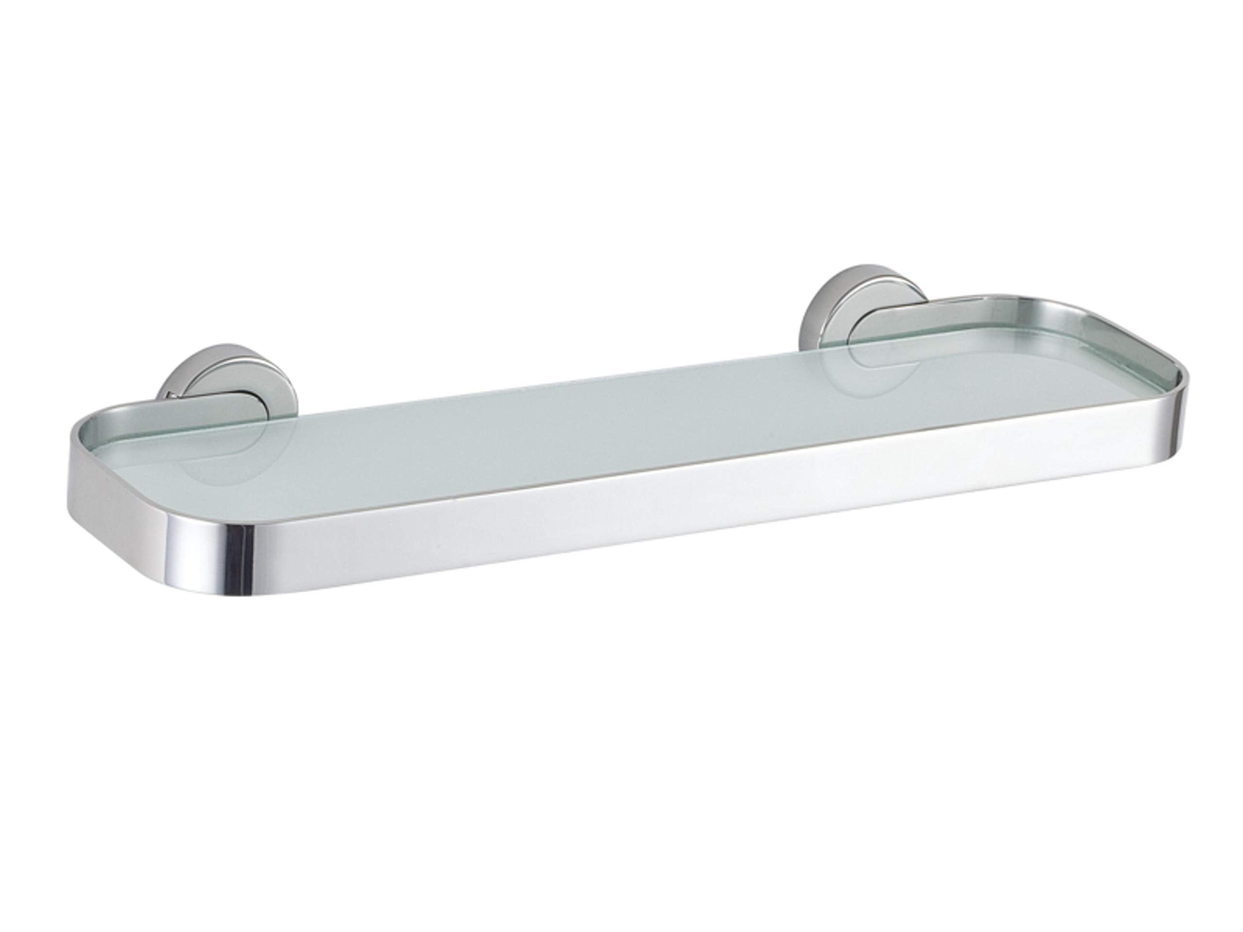 Cortesi Home Milo Contemporary Stainless Steel Glass Vanity Shelf, Chrome, 16