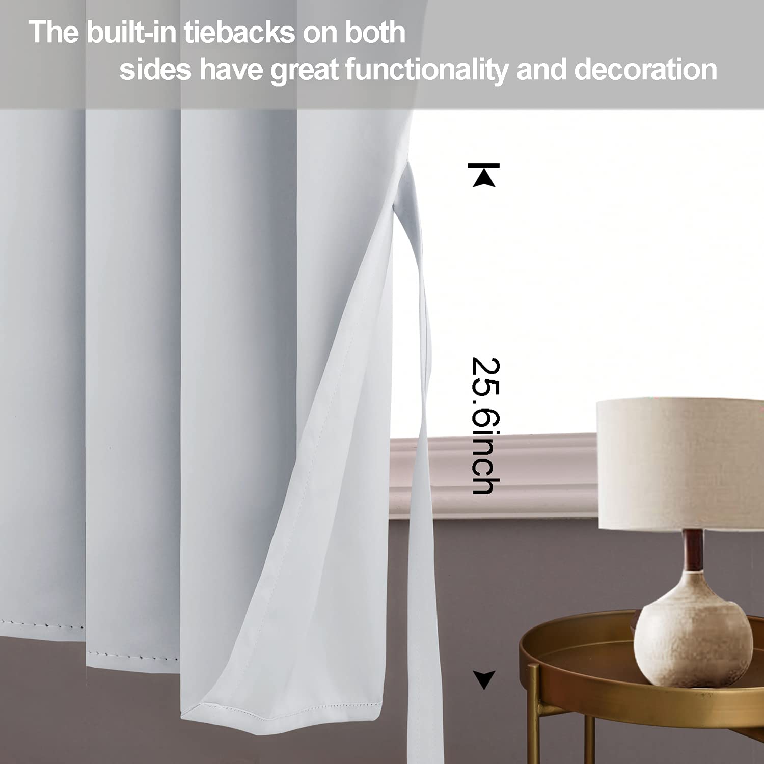Jiuzhen Short Curtains Kitchen Half Window Blackout Curtains With Tiebacks For Baseroom Shadows, Grommet Curtains For Living Room, Set Of 2 Window Curtain Panels, 52 X 36 Inch Length,Greyish White