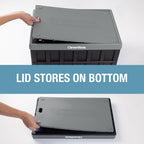 Clevermade Collapsible Storage Bin (With Lid), Stone, 3Pk - 62L (16 Gal) Folding Plastic Stackable Utility Crates, Holds 100Lbs