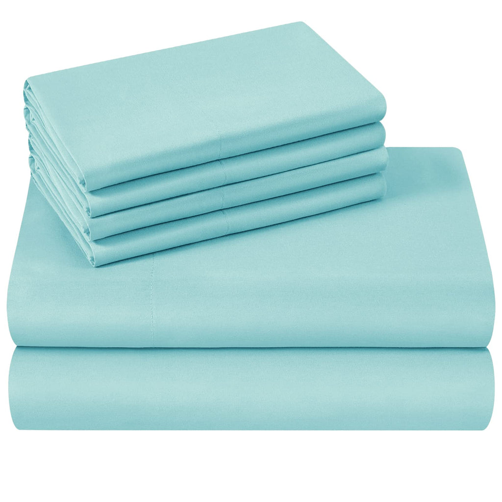Homeideas King Size Bed Sheets - 6 Piece Set (Aqua Blue) - Extra Soft Brushed Microfiber 1800 Bedding Sheets, Deep Pocket, Wrinkle & Fade Free
