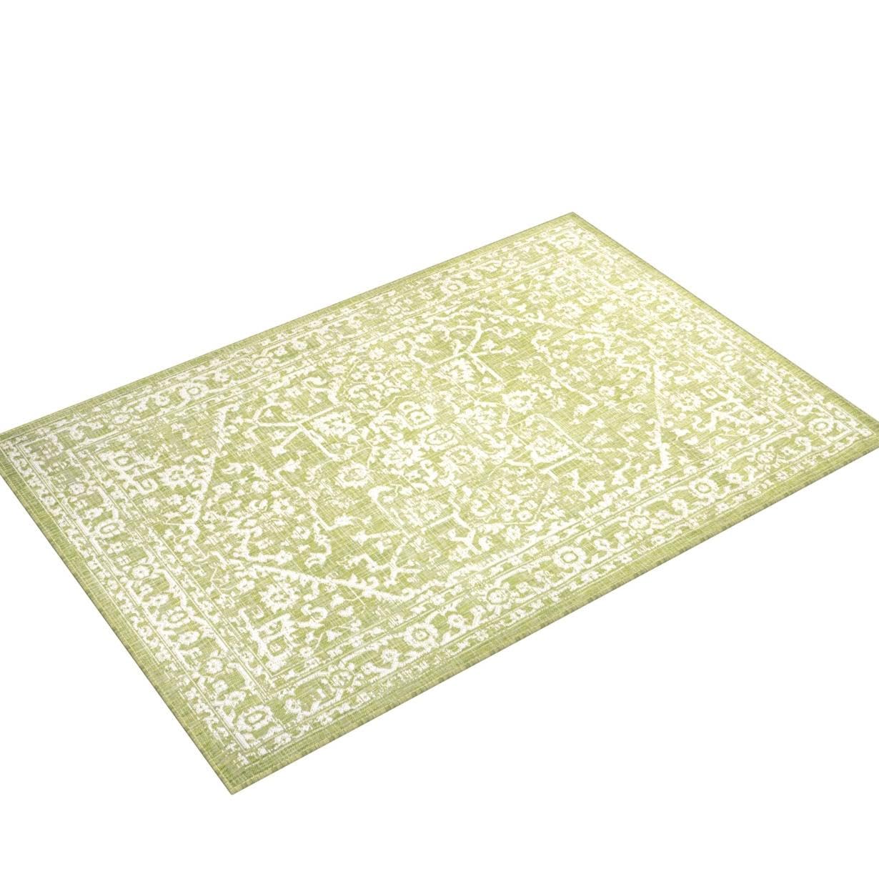 Jonathan Y Smb104D-4 Malta Bohemian Medallion Textured Weave Indoor Outdoor Area Rug, Coastal Traditional Transitional Easy Cleaning,Bedroom,Kitchen,Backyard,Patio,Non Shedding 4 X 6, Green/Cream