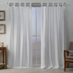Exclusive Home Loha Linen Braided Tab Top Curtain Panel Pair, 54''x84'', Winter White