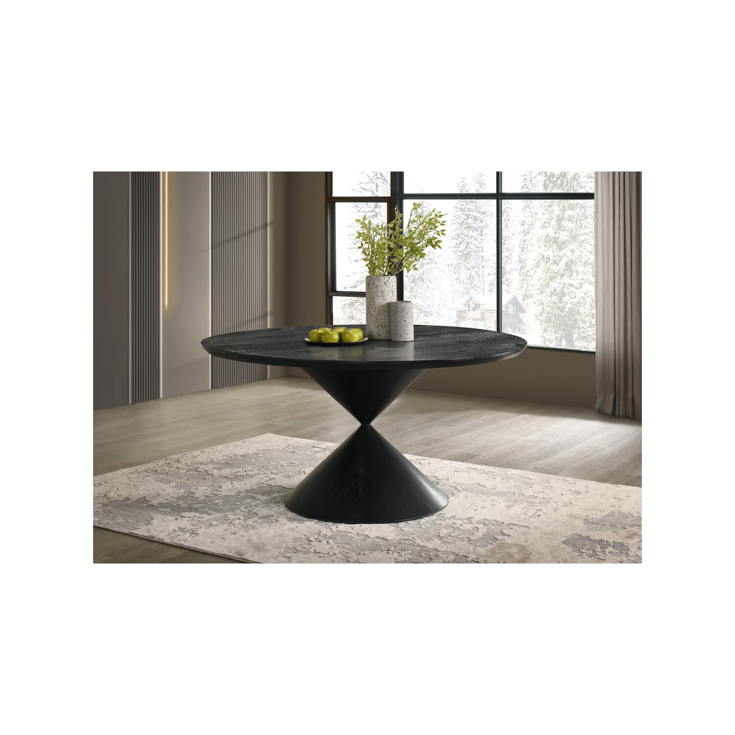 LILOLA LIVING Haven 59" Round Ebony Black Pedestal Dining Table with Hourglass Base