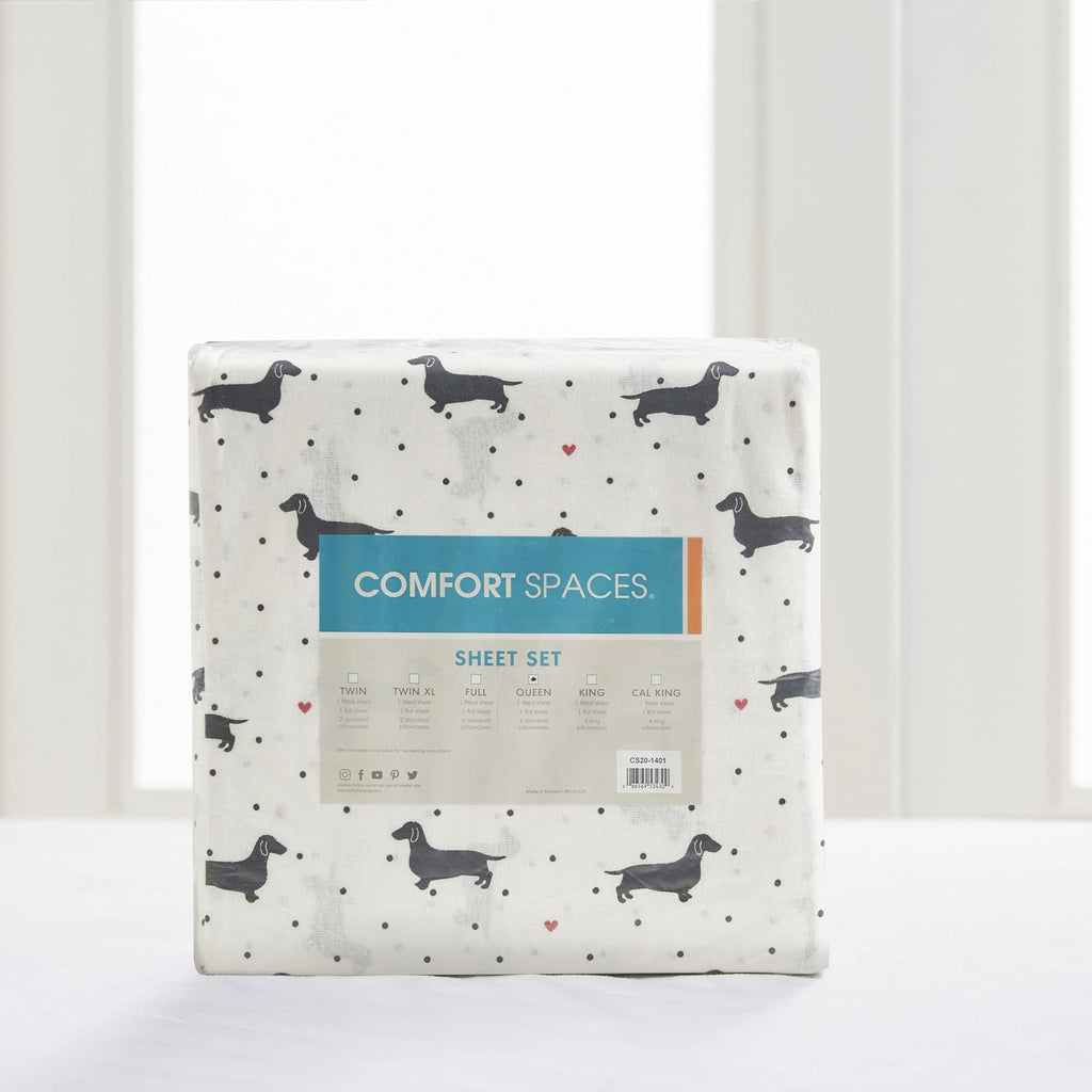 Comfort Spaces Cotton Flannel Sheet Set Deep Pocket Breathable Warm Full Novalty Black Dog 4 Piece