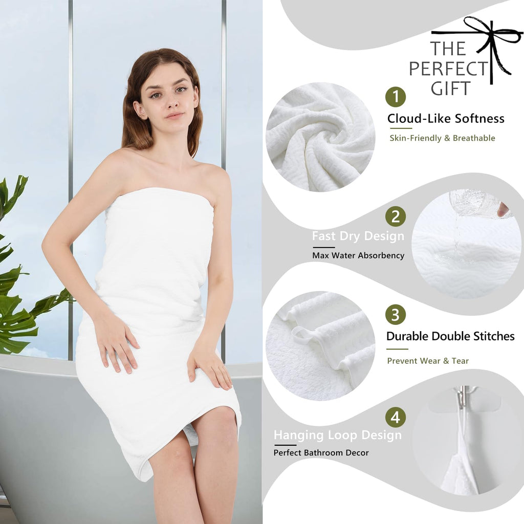 4 Piece Bath Towel Oversized Bath Sheet 35''X70'' White Bathroom Towel Extra Large Bath Towel Set Highly Absorbent Quick Dry Pre