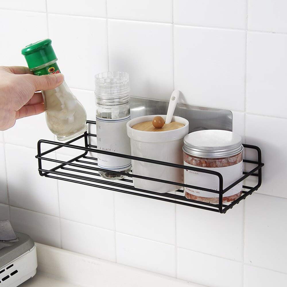 LUVINA PunchFree Bathroom Shelf Iron Shower Gel Shelf Bathroom Wash Basket Storage Basket Storage Rack (Color : Black)