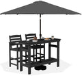 SERWALL Outdoor Bar Set with 9ft Umbrella, All-Weather HDPE Patio Bar Chairs and Table, Outdoor Furniture Set, Black (Umbreall B