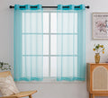 Pi Teal Sheer Short Curtains 63 Inches Long With Ring Top,See Through Sheer Voile Window Treatment For Study Room/Kitchen 2 Panels (W42 X L63, Lake Blue)