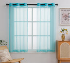 Pi Teal Sheer Short Curtains 63 Inches Long With Ring Top,See Through Sheer Voile Window Treatment For Study Room/Kitchen 2 Panels (W42 X L63, Lake Blue)