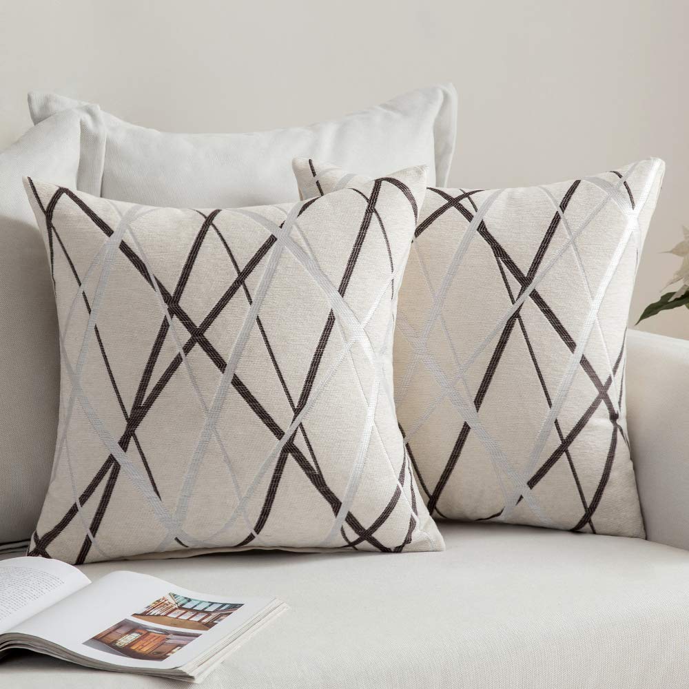 MIULEE Pack of 2 Decorative Throw Pillow Covers Christmas Woven Textured Chenille Cozy Modern Concise Soft Beige Square Cushion 