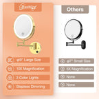 Benbilry 9    Wall Mounted Lighted Makeup Vanity Mirror With 3 Color Dimmable Lights, Super Large 1X/10X Magnifying Double Sided