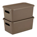 Kolorr Ribbed Baskets Small Pack Of 2 With 2 Standard Lid (NonAirtight LooseFit Cover) Multipurpose Plastic Storage Baskets Fo