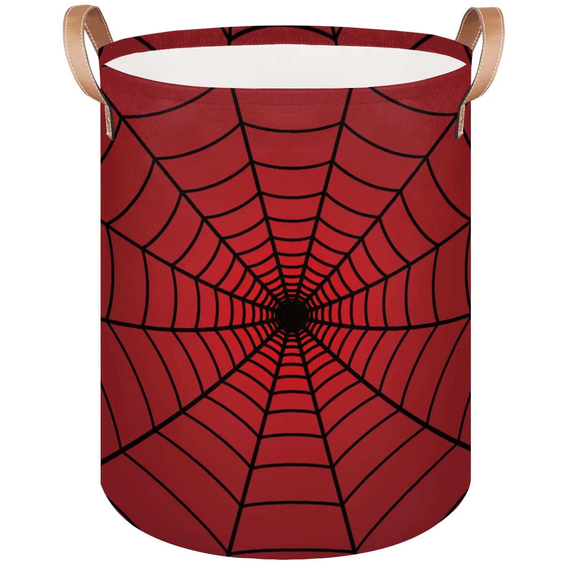PATTERNFUL Collapsible Laundry Hamper Basket, Red Spider Web Round Laundry Basket with Leather Handle Storage Organizer Bin for 