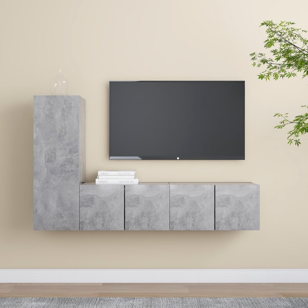 vidaXL TV Cabinet Set 3 Piece Home Living Room Furniture TV Stand HiFi Stereo Cabinet Media Unit Entertainment Center Concrete Gray Engineered Wood