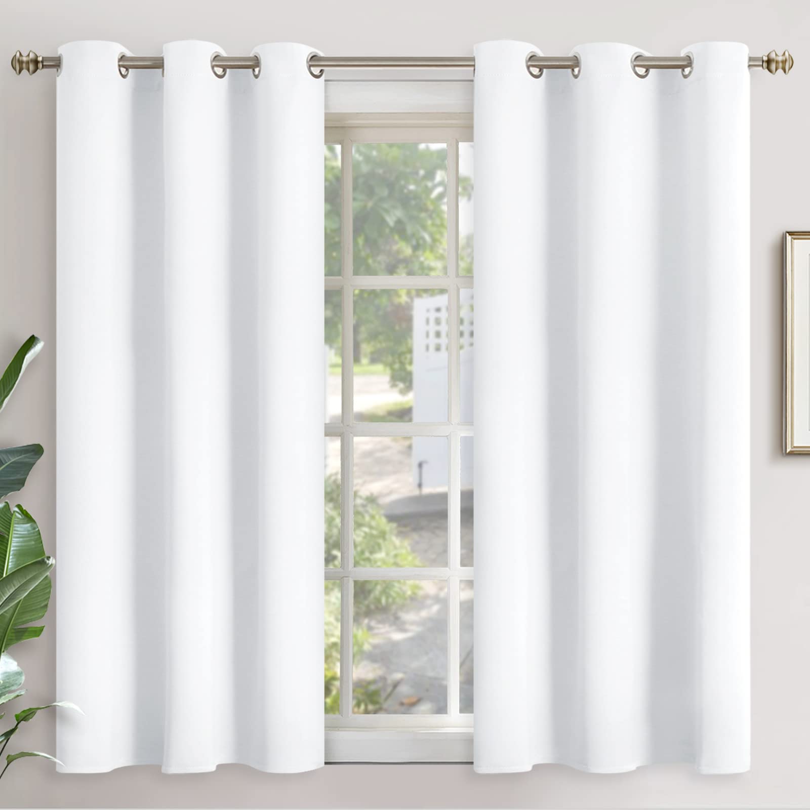 YoungsTex Short White Curtains for Window - Grommet Top 45 Inches Length Window Treament Curtains Privacy Protection for Kitchen