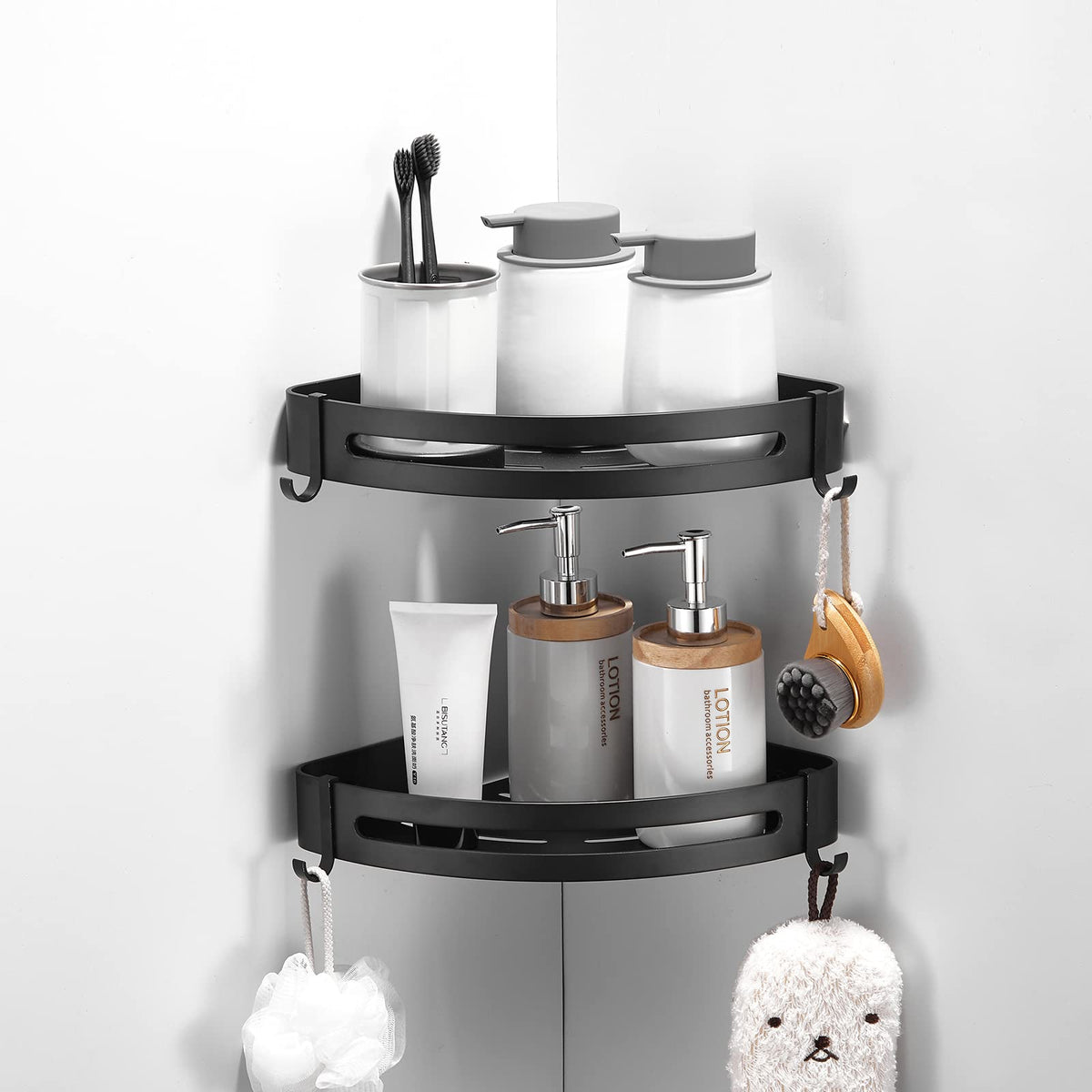 Delysia king 2Pack Corner Shower Caddy,Bathroom Shelf Wall Mounted Organization and Storage Shelveso Drilling (Black)