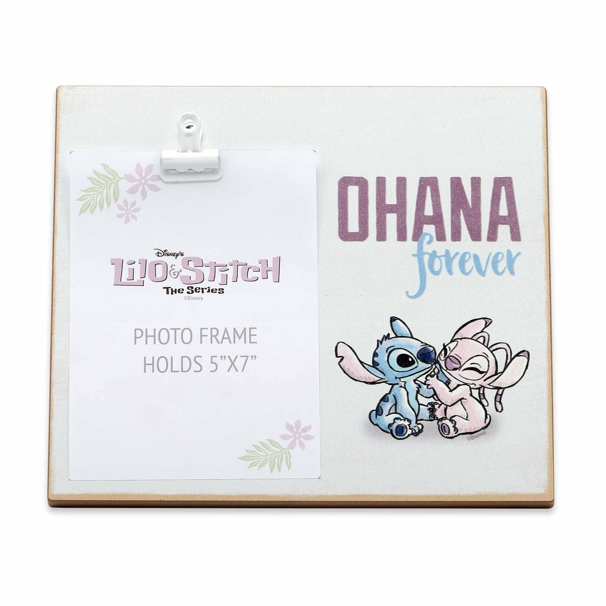Open Road Brands Disney Lilo and Stitch Ohana Forever Wood Photo Clip Frame for 5x7 Picture - Cute Stitch Photo Frame Featuring 