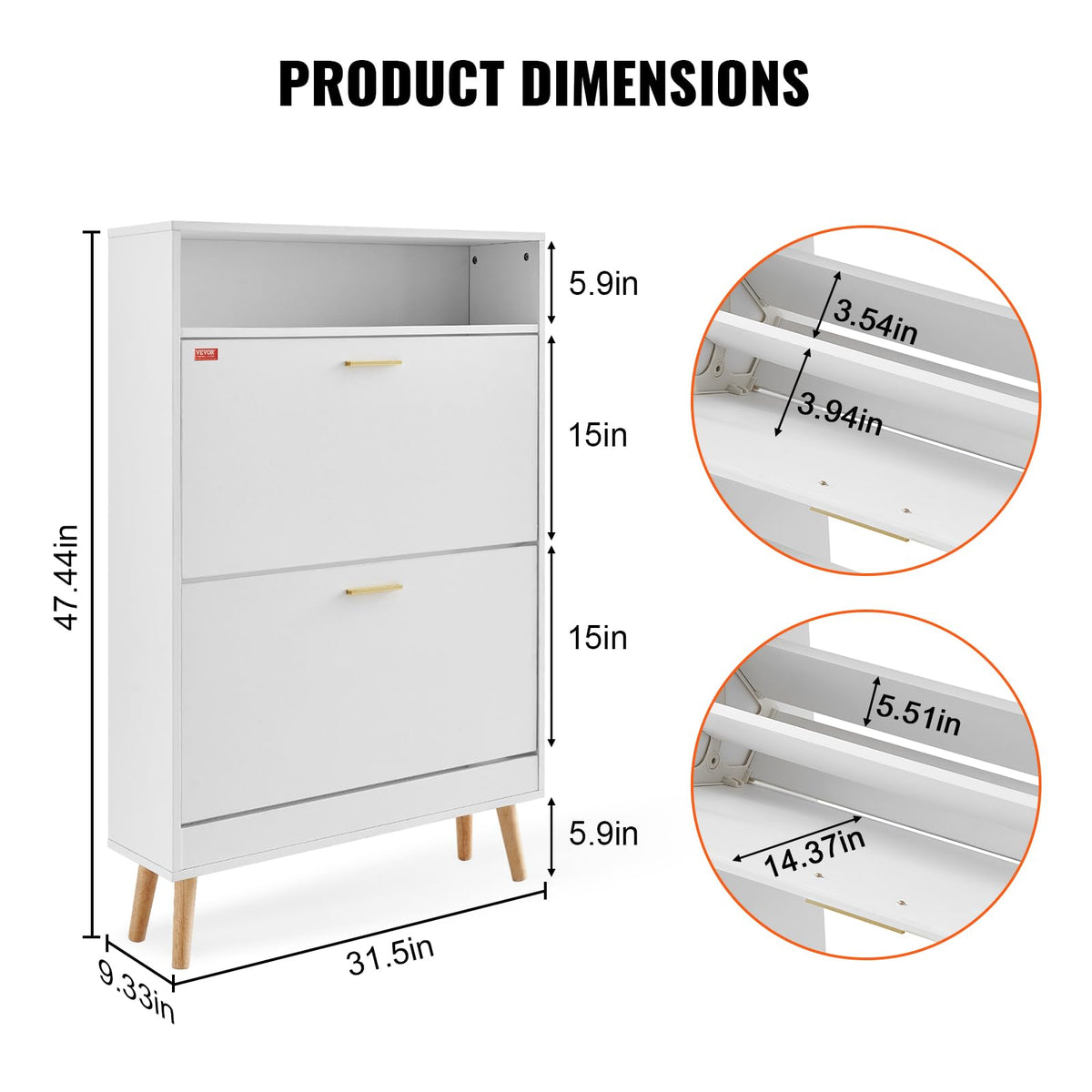 Vevor Shoe Storage Cabinet For Entryway, 31.5' D X 9.4' W X 47.3' H, White