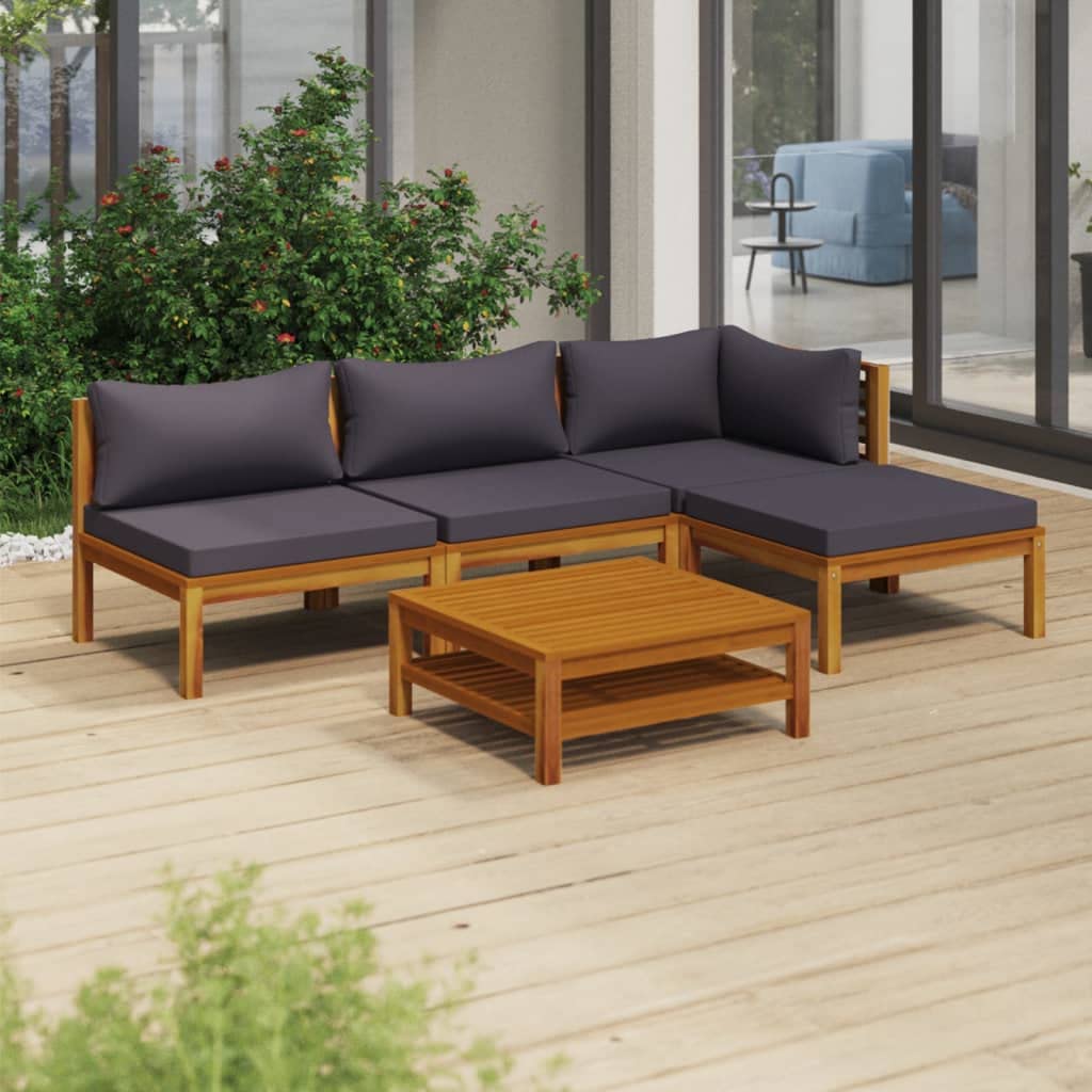 vidaXL Solid Acacia Wood Patio Lounge Set 5 Piece with Cushion Outdoor Garden Terrace Yard Balcony Wooden Sofa Seating Seat Sitting Chair Furniture