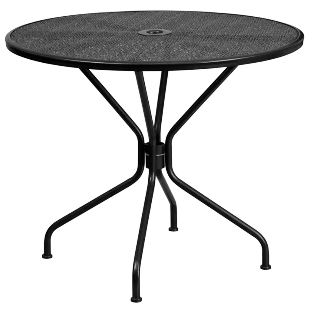 Flash Furniture Oia Commercial Grade 35.25" Round Black Indoor-Outdoor Steel Patio Table With Umbrella Hole