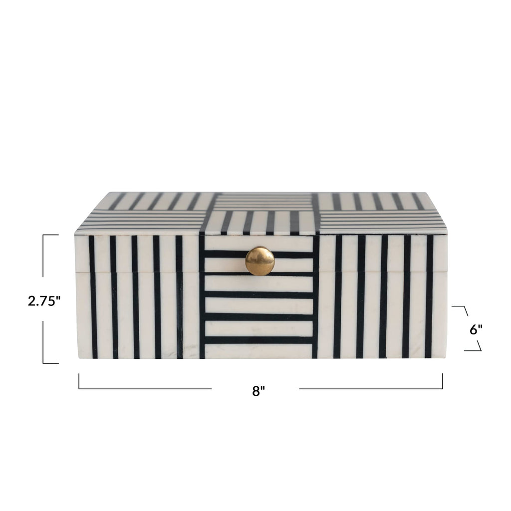 Bloomingville Modern Resin Striped Block Pattern And Gold Clasp, Black And White Box