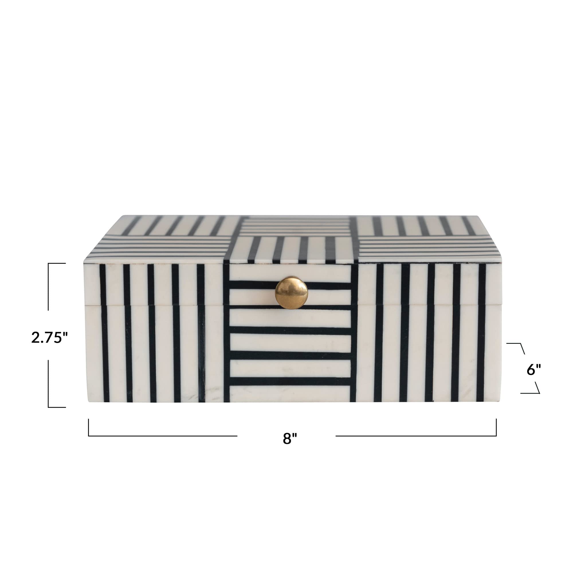 Bloomingville Modern Resin Striped Block Pattern And Gold Clasp, Black And White Box