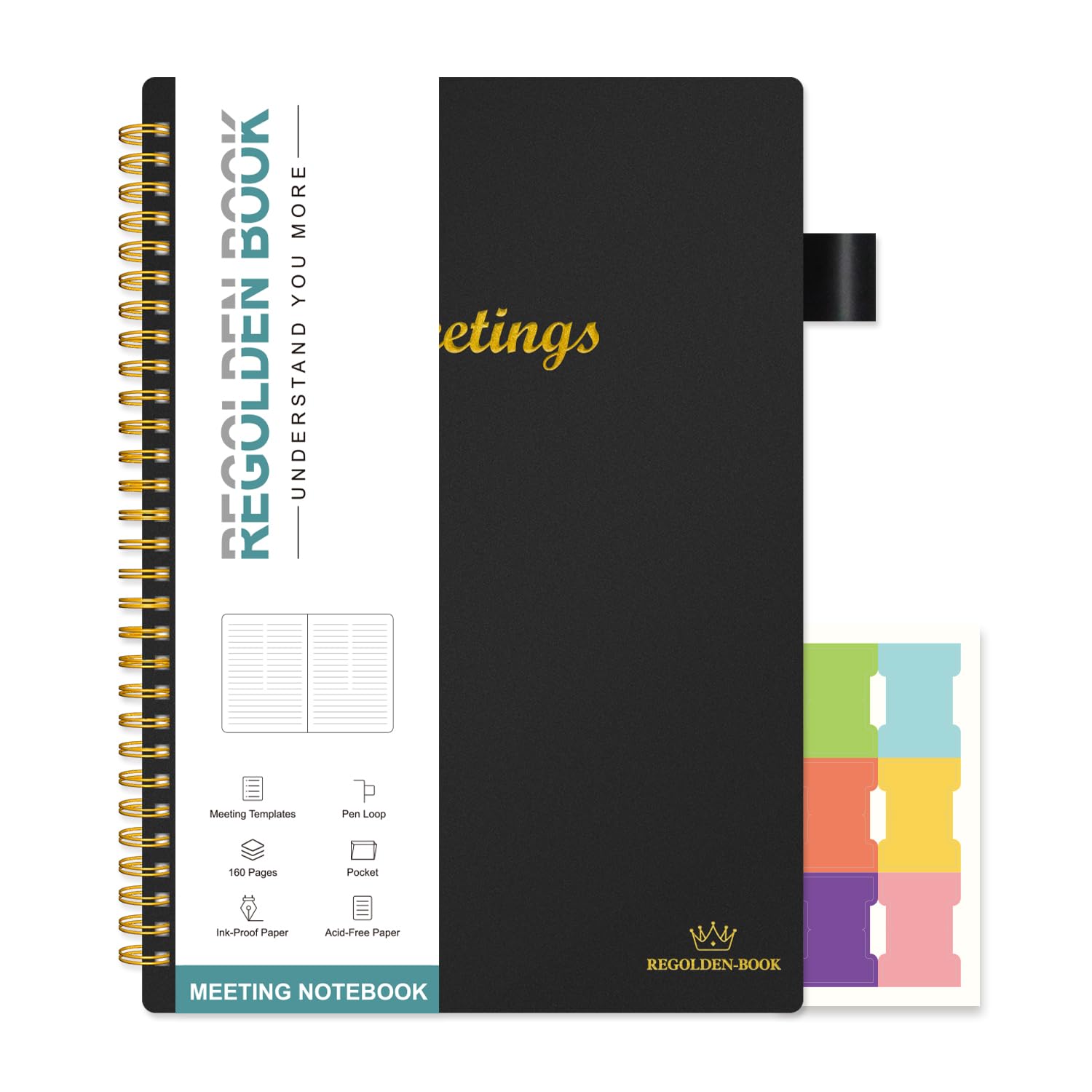 Regolden-Book Meeting Notebook For Work With Action Items, Project Management Planner Notebook For Note Taking, Office/Business