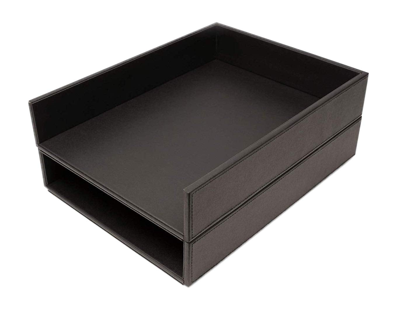 Armory By Castle - Leatherette Two Stackable Paper Trays Desk Organizer - Clutter Organizer For Home, Office, Personal, And Empl