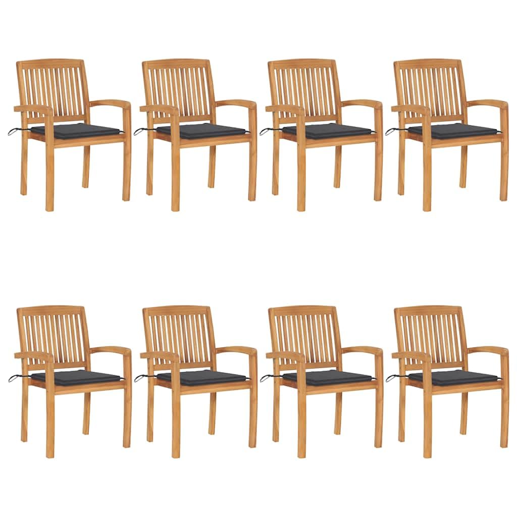 vidaXL Stacking Patio Chairs with Cushions Set of 8 - Solid Teak Wood - Indoor/Outdoor Use - Weather-Resistant - Stackable for S