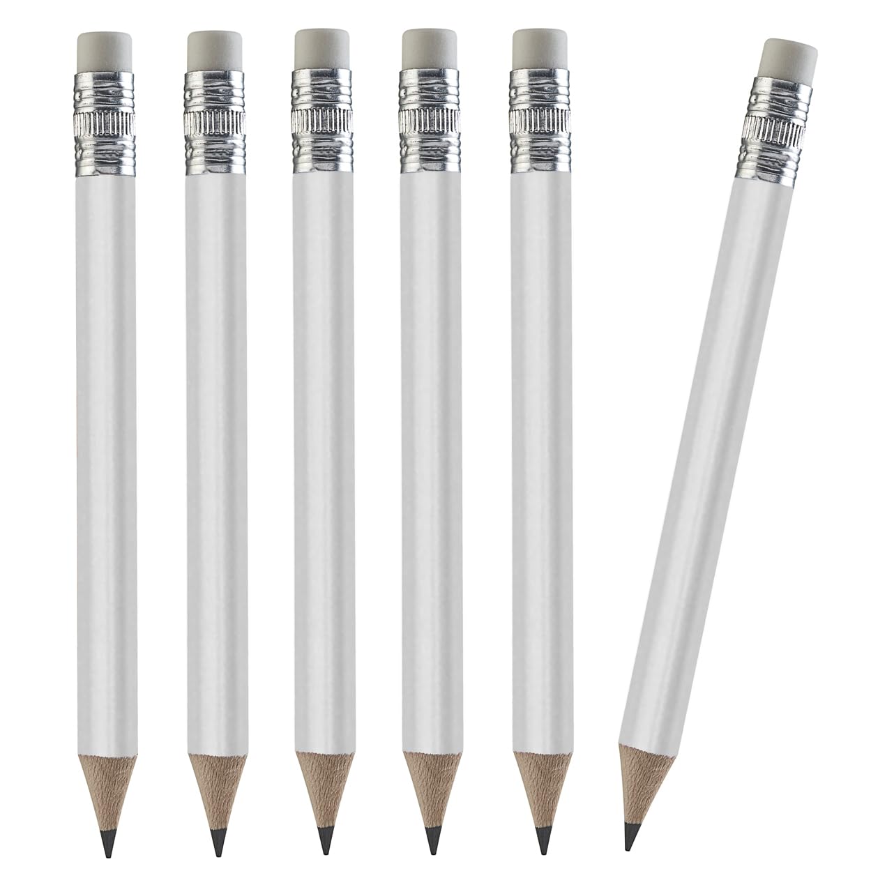 Th Golf 100Pcs Mini Pencils With Eraser, Sharpened Wood Round Pencils For Schools, Wedding, Toddlers, Home, Corporate (White)