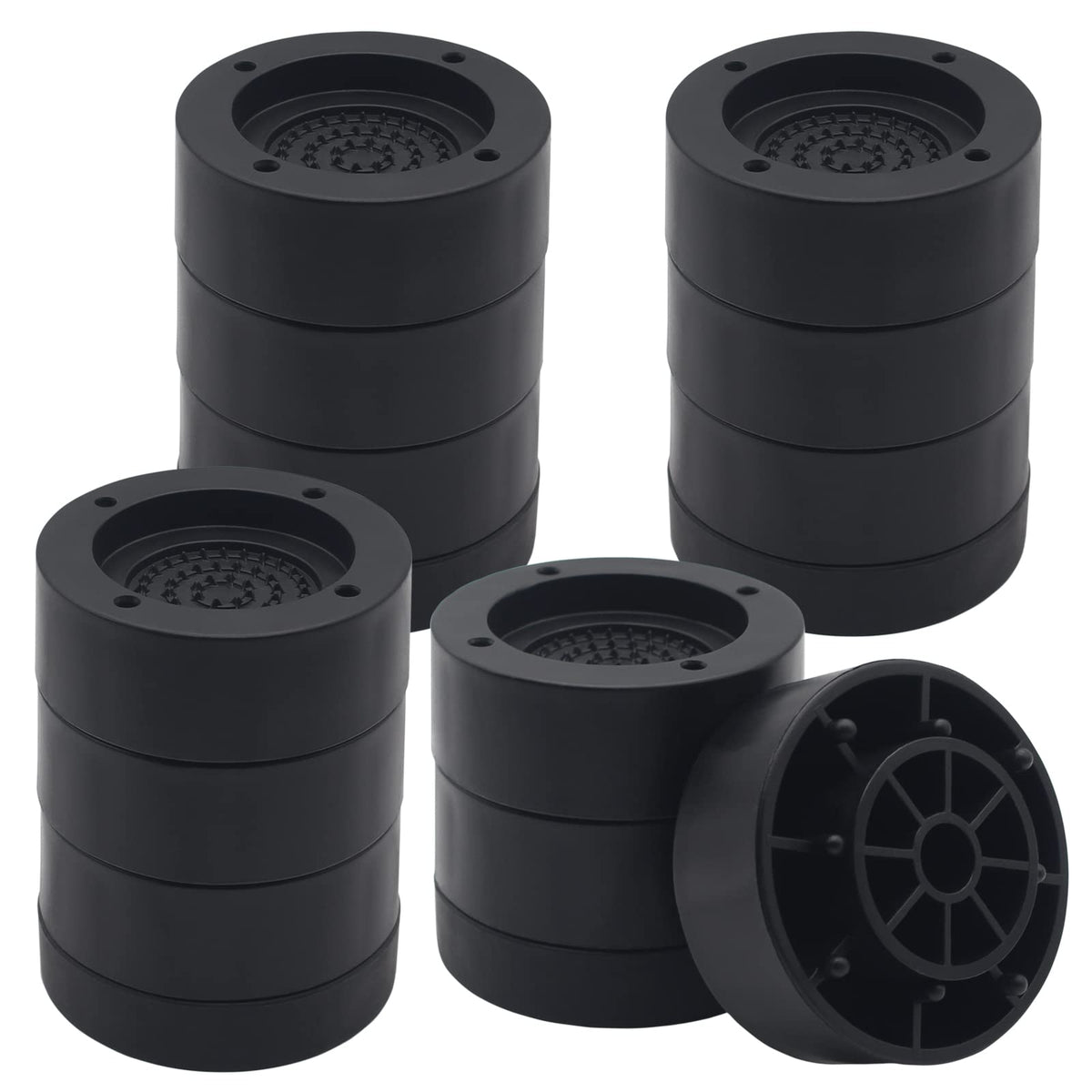 HANIHUA 4 Sets Black Round Furniture Risers, Heavy Duty Bed Risers Lifts Height 1'', 2'', 3 inch, Adjustable Bed Lifts Risers fo