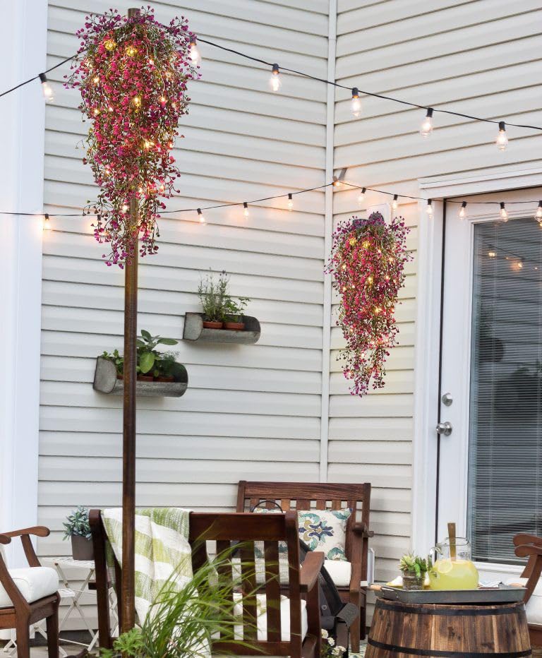 Recutms 4Pcs Fake Ferns Artificial Hanging Plants With 30 Led Lights Ivy Flowers Large Faux Hanging Plant For Indoor Outdoor Roo