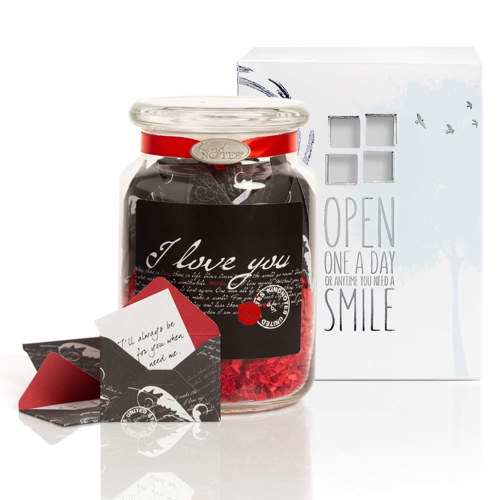 KindNotes Glass Keepsake Gift Jar with INSPIRATIONAL Messages - Romantic I Love You