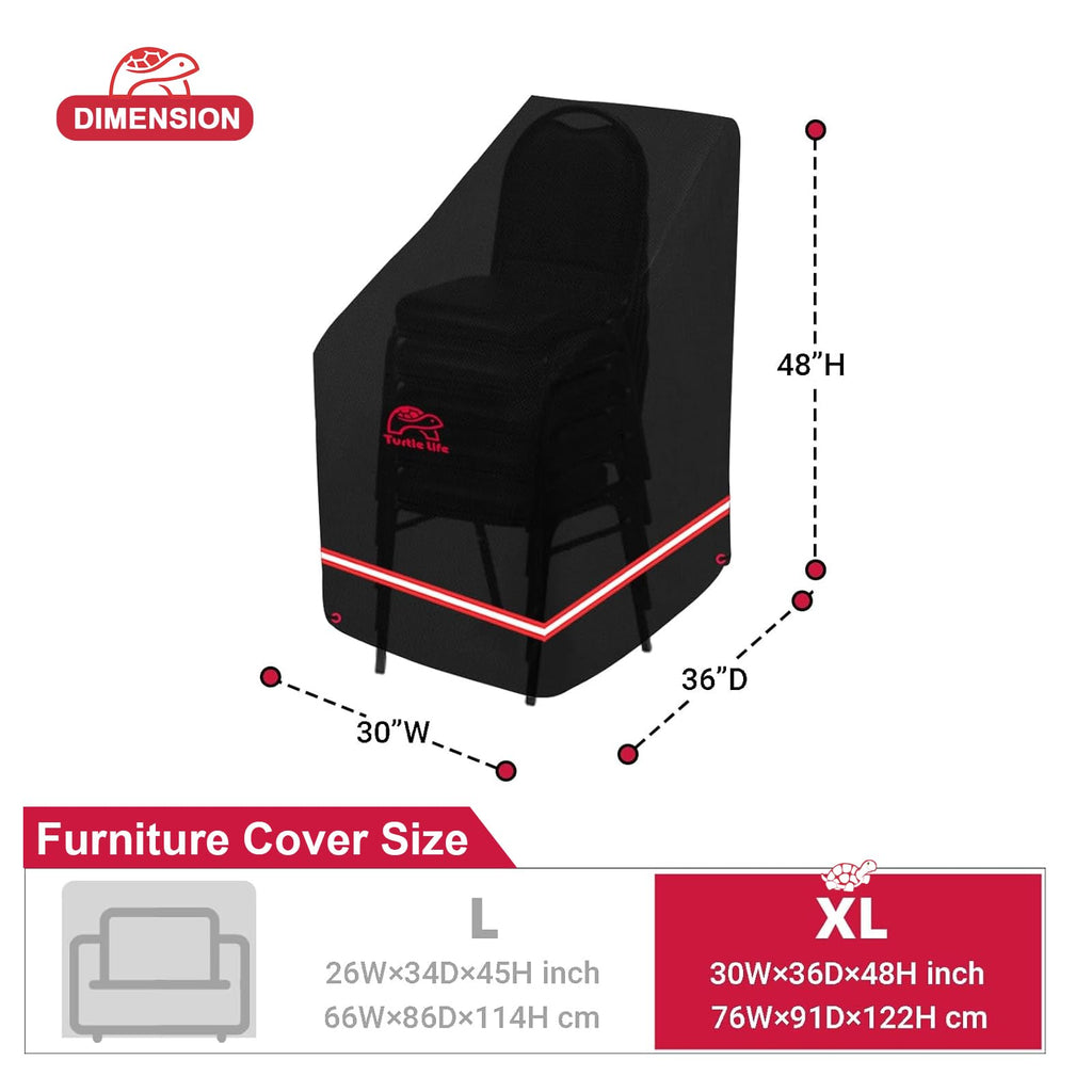 Turtle Life Patio Stackable Chair Cover, Heavy Duty Waterproof Outdoor Furniture Stacking 4-8 Chairs Covers, Anti-Fading Cover For Bar Stool Chair, Black, 26' W X 34' D X 45' H