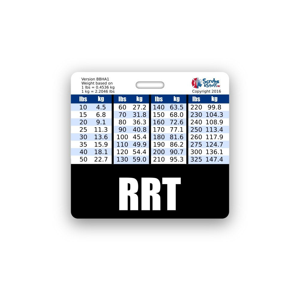 Rrt Badge Buddy Horizontal W/Height & Weight Conversion Charts (Standard, Black)