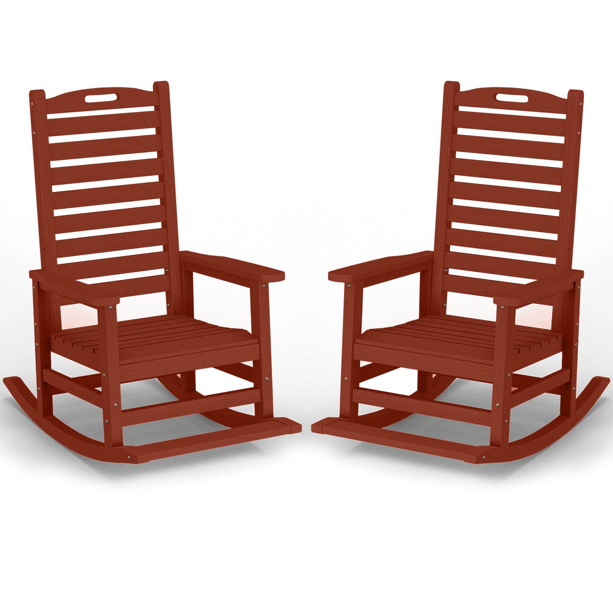 PLUUV Outdoor Rocking Chair Set of 2 with Removable Footboard for Adults, HDPE High Back Patio Rocking Chairs, 330lbs All Weathe