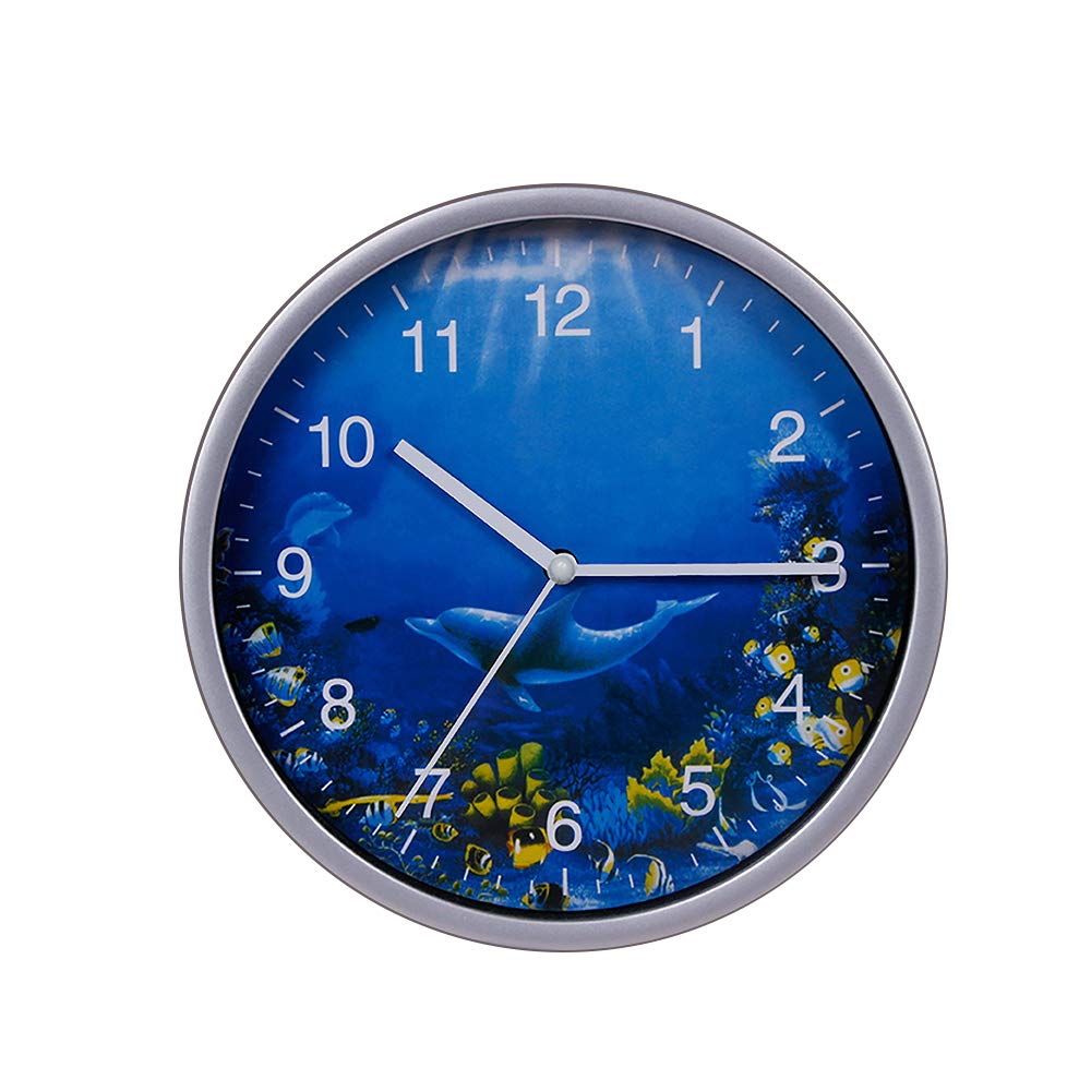 Keygift Dolphins Wall Clock 8 Inch Silent Non-Ticking Battery Operated Ocean Clock Easy to Read