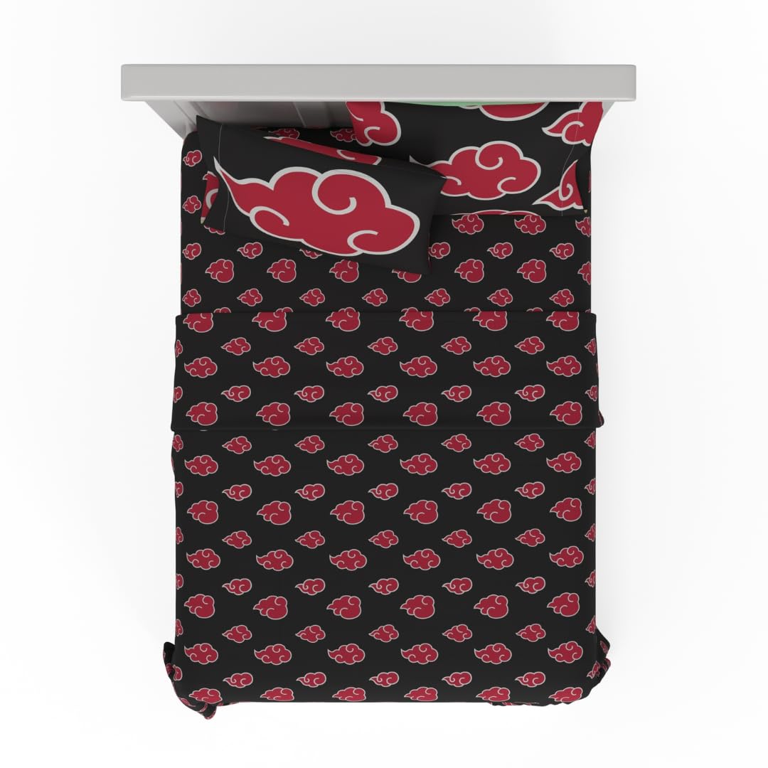 Franco Collectibles Naruto Akatsuki Anime Bedding Super Soft Cozy Microfiber 4 Piece Full Sheet Set, (Officially Licensed Produc