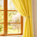 Homemonde Door Sheer Curtains With Rod Pocket Faux Linen Texture 7 Feet Long Drapes Curtain Pack Of 2, Semi Transparent  Mustar