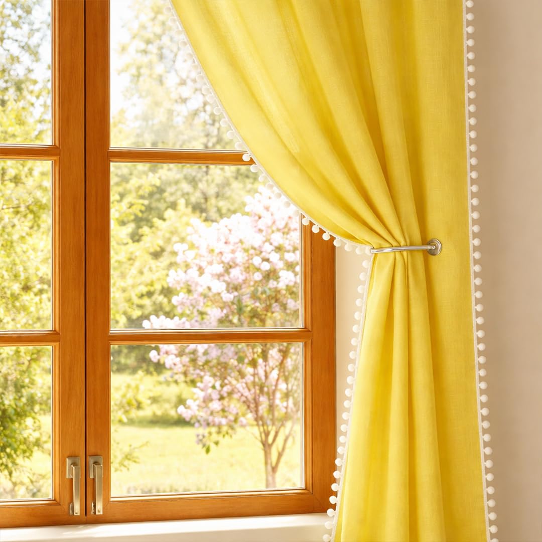 Homemonde Window Sheer Curtains With Rod Pocket Faux Linen Texture 5 Feet Long Drapes Curtain Pack Of 2, Semi Transparent  Must