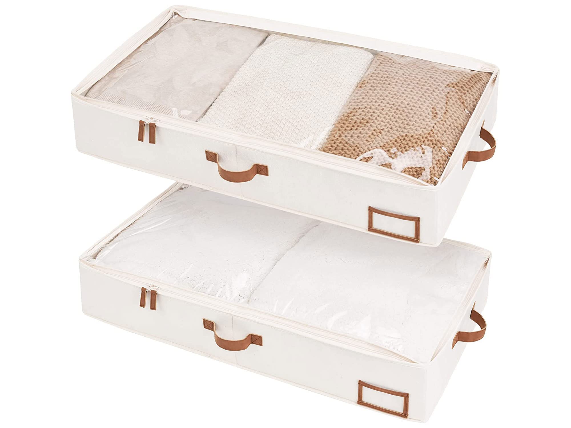 StorageWorks Underbed Storage Box, Under Bed Clothes Organizer With Sturdy Structure and Ultra Thick Fabric, Ivory White, Large,