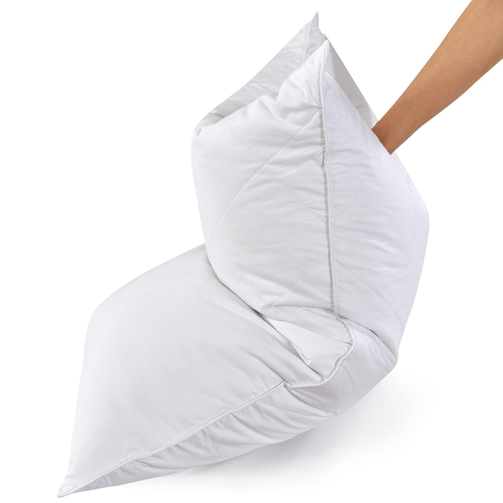 Three Geese Pack Of 2 White Goose Feather Bed Pillows King Size- Soft 600 Thread Count 100% Cotton, Medium Firm,Soft Support Sur
