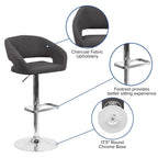 Flash Furniture Erik Comfortable & Stylish Contemporary Barstool with Rounded Mid-Back and Foot Rest, Adjustable Height - Charcoal Fabric with Chrome Base