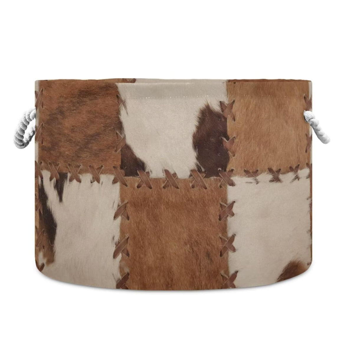 ZRCAIFUGIY Brown Cow Fur Print Round Storage Basket Collapsible with Handle