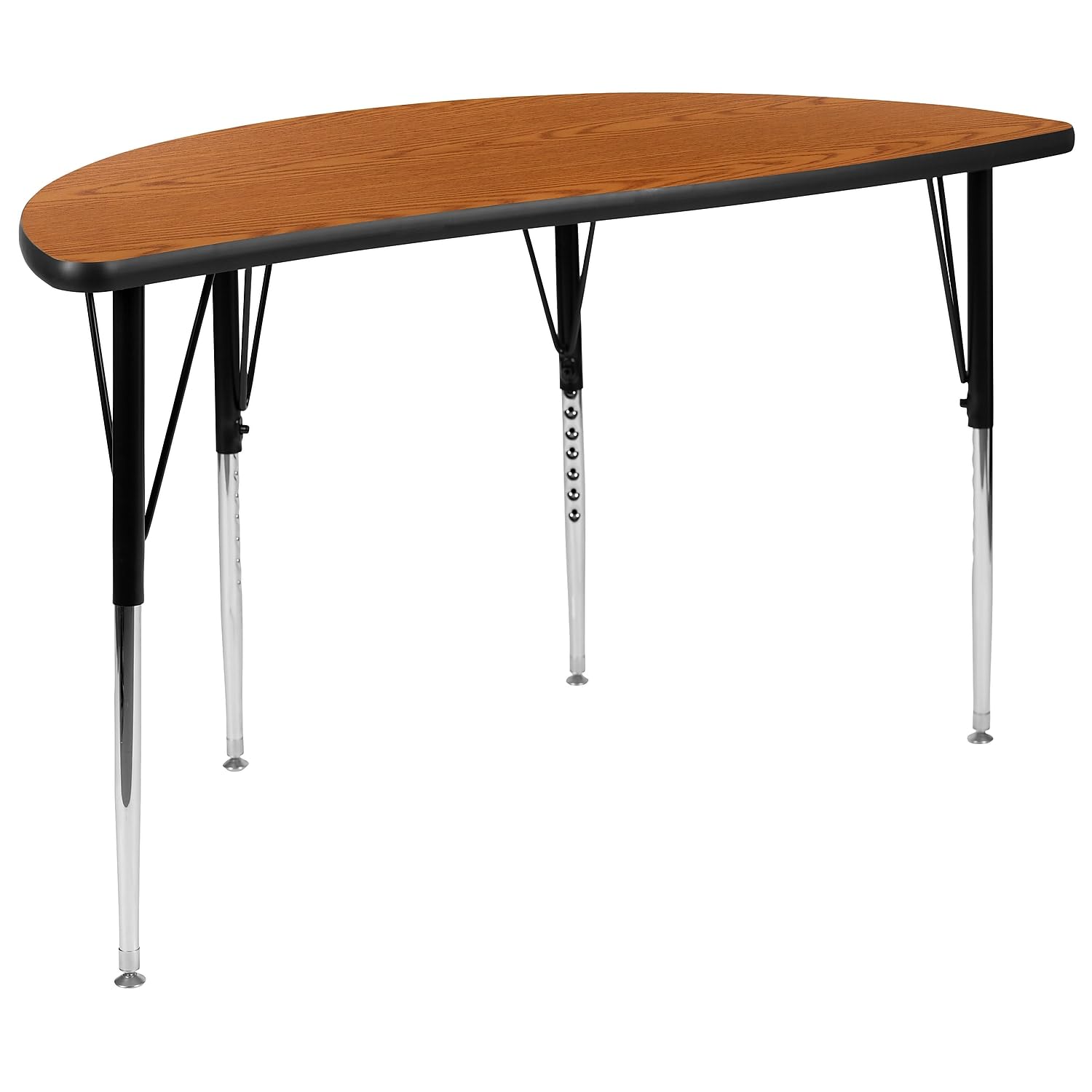 Flash Furniture 47.5 Half Circle Wave Collaborative Oak Thermal Laminate Activity Table - Standard Height Adjustable Legs