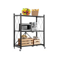 Cleonixa Foldable Kitchen Storage Rack, Multi Tier Metal Storage Stand With Caster Wheels, Space Saving Movable Microwave Oven R