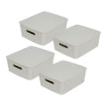 Glad Storage Baskets with Lids - Set of 4 Stackable Plastic Boxes with Handles - Decorative Shelf Organizer Bins for Bathroom an