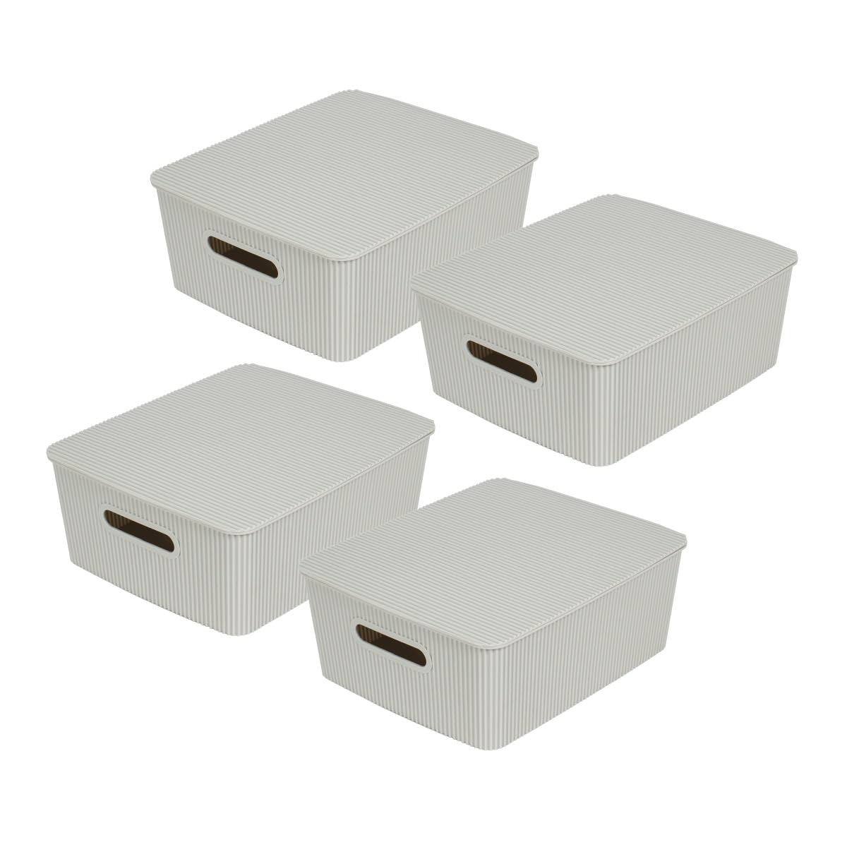 Glad Storage Baskets with Lids - Set of 4 Stackable Plastic Boxes with Handles - Decorative Shelf Organizer Bins for Bathroom an
