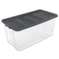 Sterilite 200 Quart Clear Plastic Modular Stacker Storage Bin Tote Container with Latching Lid, Clear Base, and Textured Sure-Gr